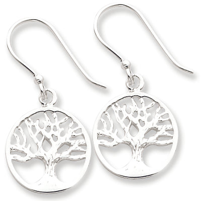Sterling Silver Polished Filigree Tree Dangle Earrings