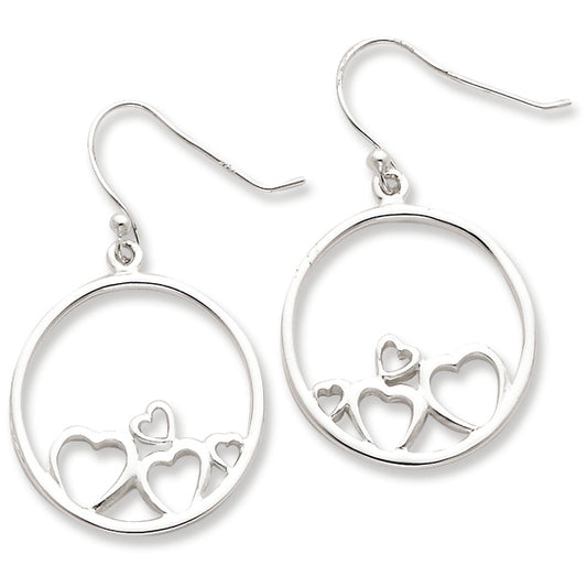 Sterling Silver Polished Open Hearts Circle Dangle Earrings