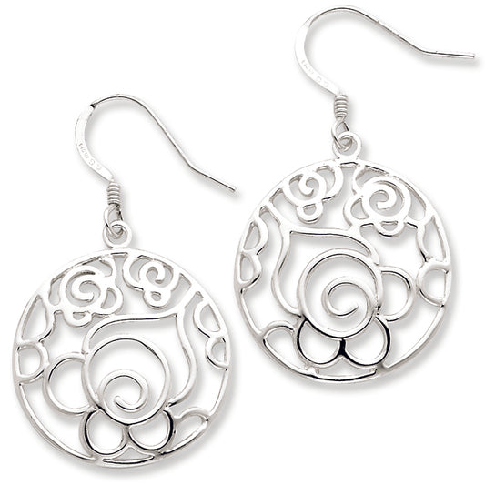 Sterling Silver Polished Round Fancy Dangle Earrings