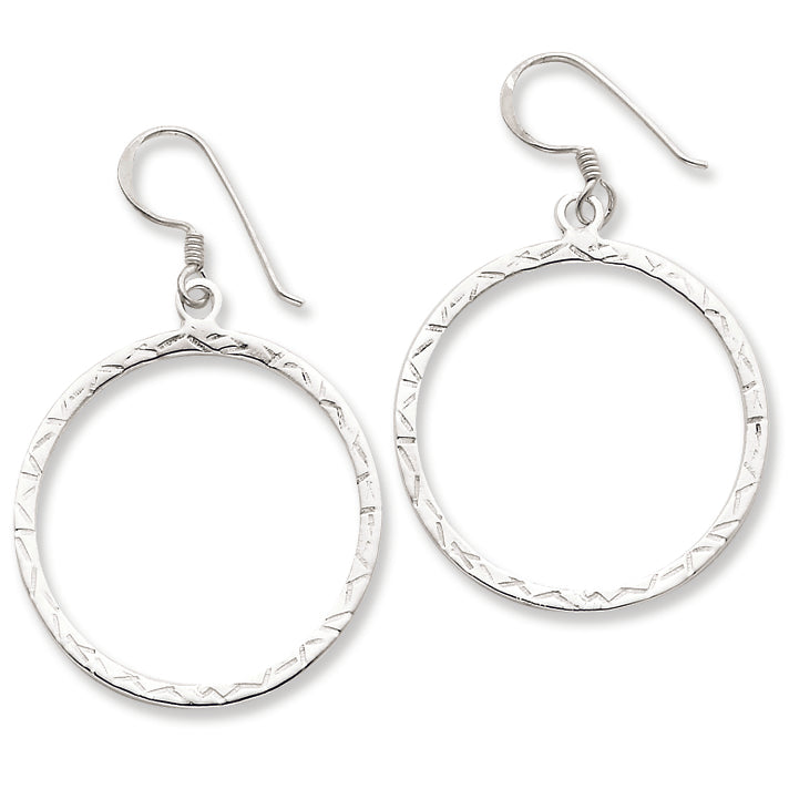 Sterling Silver Polished & Textured Fancy Circle Dangle Earrings