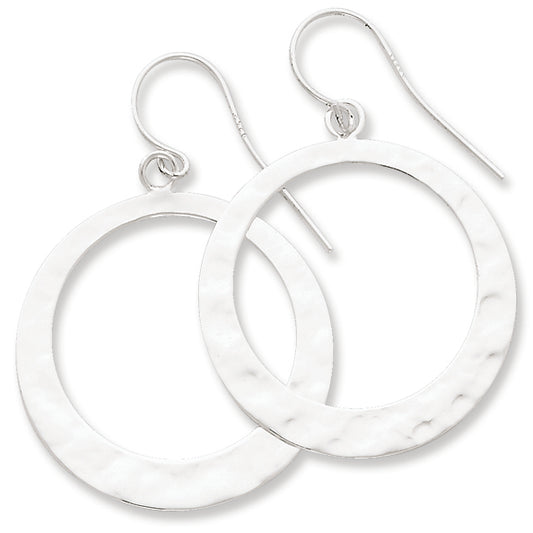Sterling Silver Hammered & Polished Round Dangle Earrings