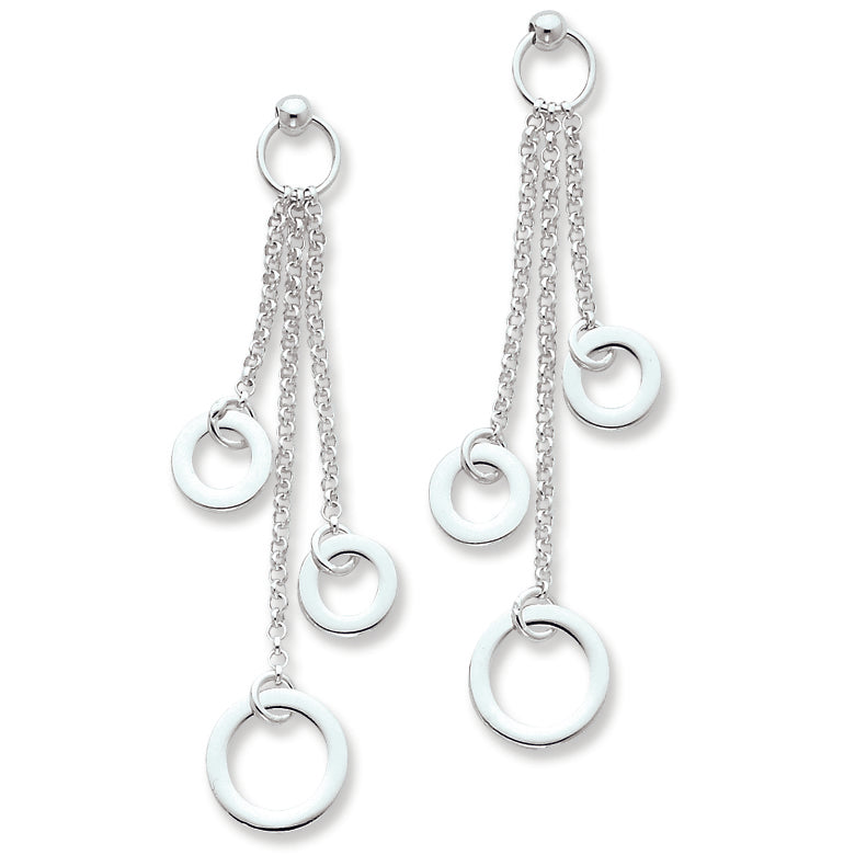 Sterling Silver Polished Triple Strand Circle Dangle Post Earrings