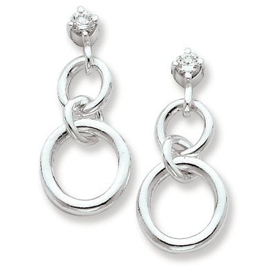 Sterling Silver & CZ Polished Circle Fancy Dangle Post Earrings