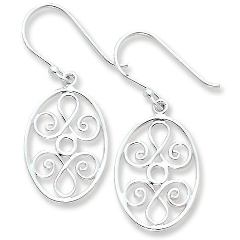 Sterling Silver Polished Oval Filigree Dangle Earrings