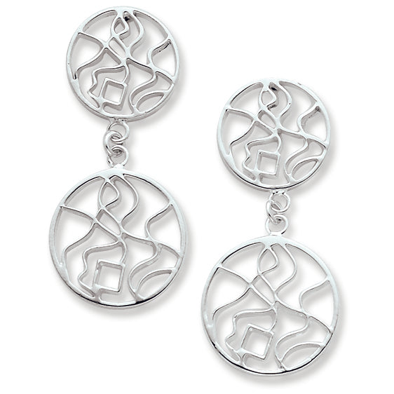 Sterling Silver Polished Double Circle Dangle Post Earrings