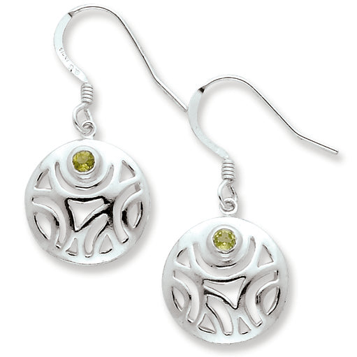 Sterling Silver & Peridot Round Polished Dangle Earrings