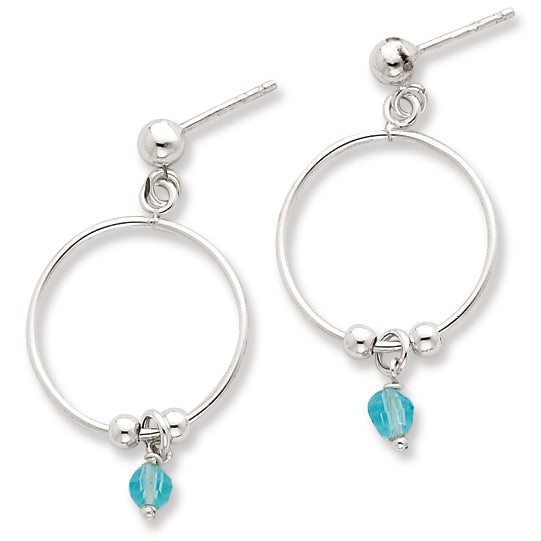 Sterling Silver & Aqua Stone Polished Circle Dangle Post Earrings