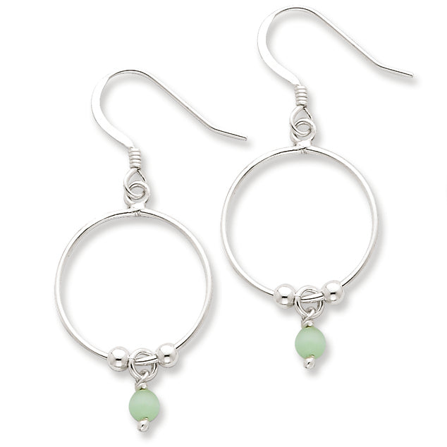 Sterling Silver & Green Stone Polished Circle Dangle Earrings