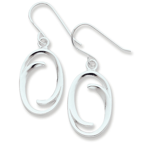 Sterling Silver Polished Oval Dangle Earrings
