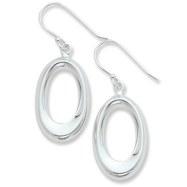 Sterling Silver Polished Oval Dangle Earrings