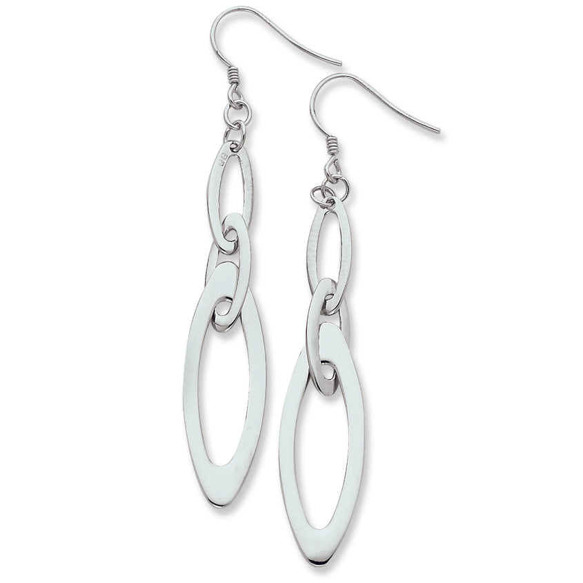 Sterling Silver Oval Dangle Wire Earrings