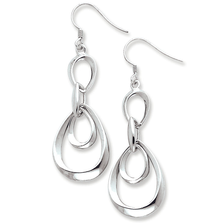 Sterling Silver Polished Teardrop Dangle Wire Earrings