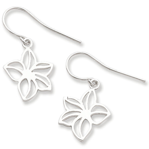 Sterling Silver Polished Flower Dangle Earrings