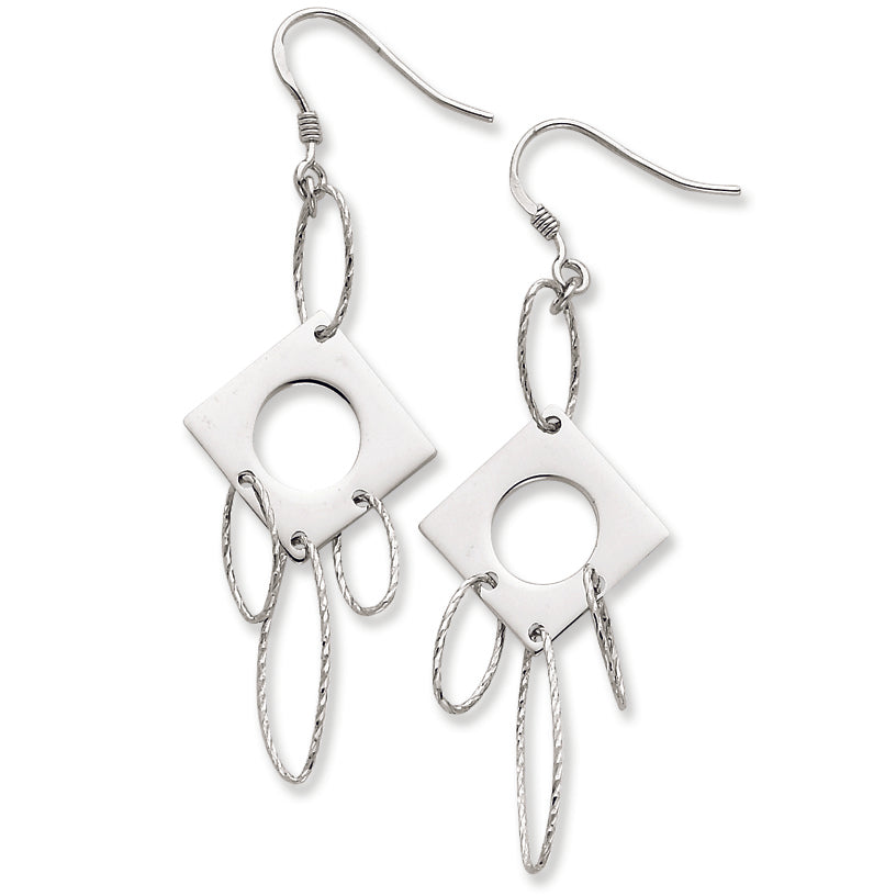 Sterling Silver Square & Ovals Dangle Earrings