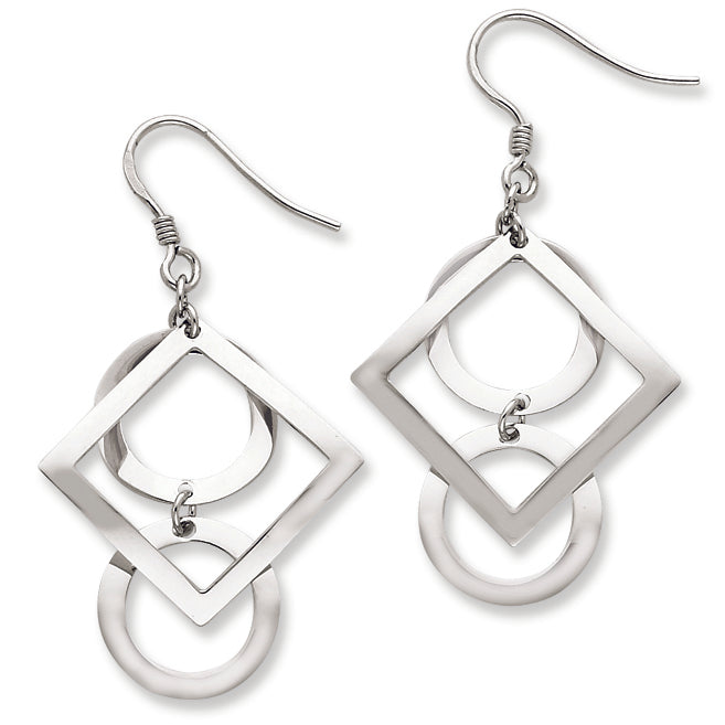 Sterling Silver Square & Circles Dangle Earrings