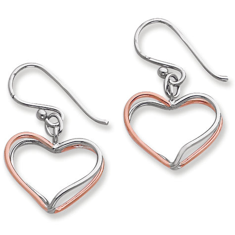Sterling Silver & RoseVermeil Double Wire Heart Dangle Earrings