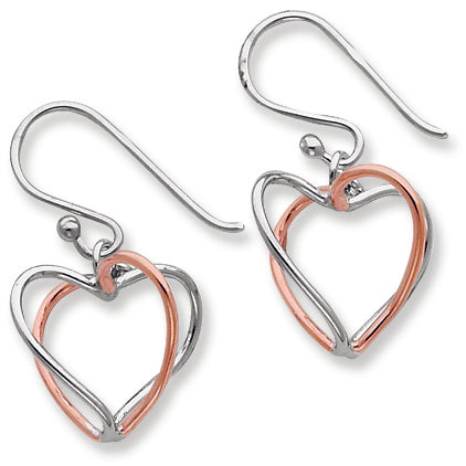Sterling Silver & Rose Vermeil Heart Dangle Earrings