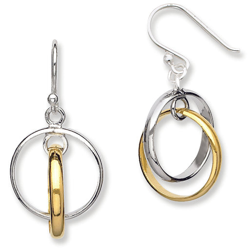 Sterling Silver and Gold-Plated Double Circle Dangle Earrings
