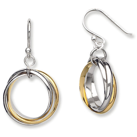 Sterling Silver Gold-Plated Triple Circle Dangle Earrings