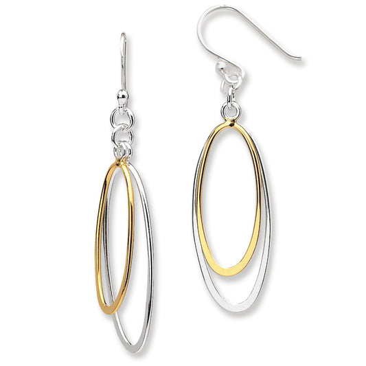 Sterling Silver Dangling Double Oval Earrings