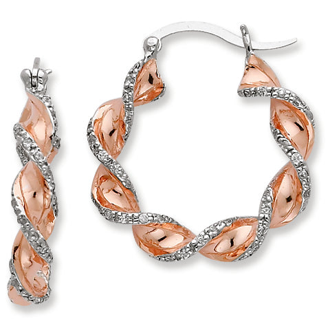 Sterling Silver & Rose Vermeil CZ Twisted Hoop Earrings
