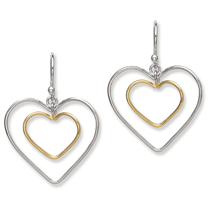 Sterling Silver Gold-Plated Double Heart Wire Dangle Earrings