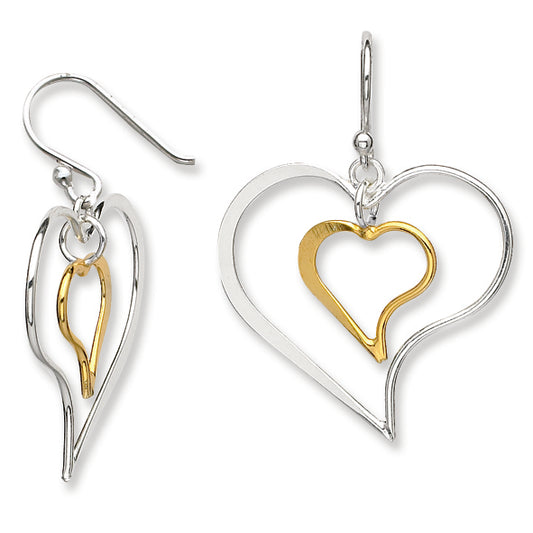 Sterling Silver Gold-Plated Double Twisted Heart Dangle Earrings