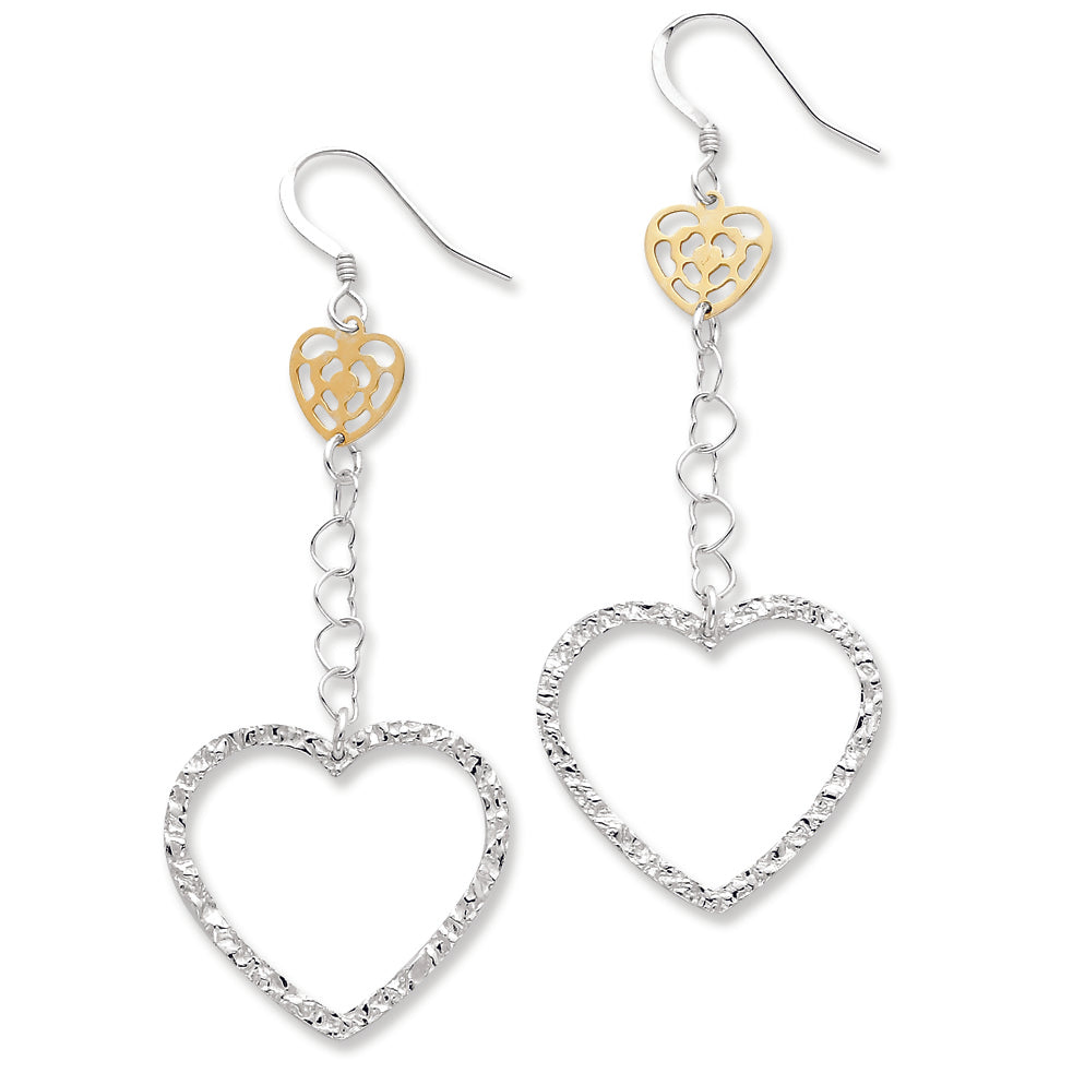 Sterling Silver Vermeil Polished & Textured Heart Earrings