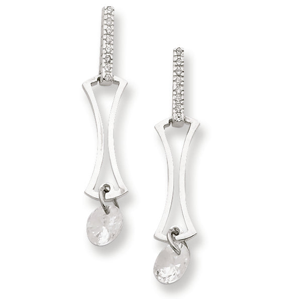 Sterling Silver & CZ Polished Dangle Earrings