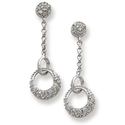 Sterling Silver CZ Circles Post Dangle Earrings
