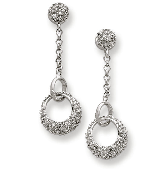 Sterling Silver CZ Circles Post Dangle Earrings