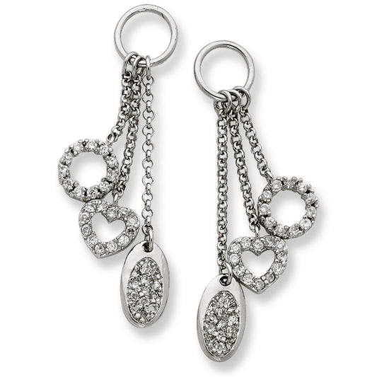 Sterling Silver Heart, Oval, & Circle CZ Post Dangle Earrings