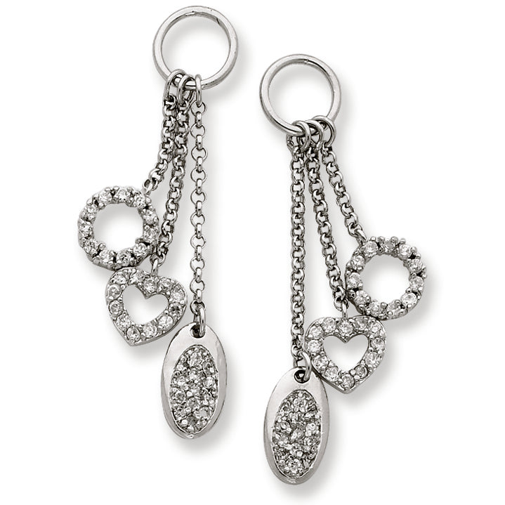 Sterling Silver Heart, Oval, & Circle CZ Post Dangle Earrings