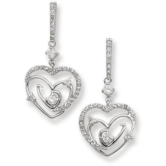Sterling Silver CZ Swirl Hearts Post Dangle Earrings