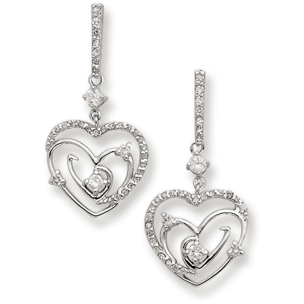 Sterling Silver CZ Swirl Hearts Post Dangle Earrings