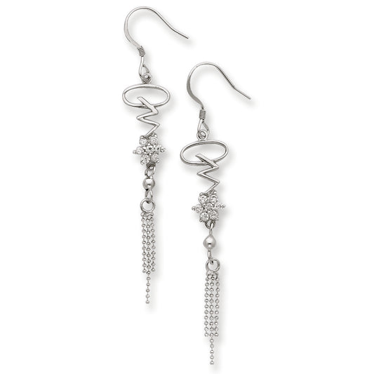 Sterling Silver CZ Flower Dangle Earrings
