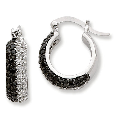 Sterling Silver Black & White CZ Hoop Earrings