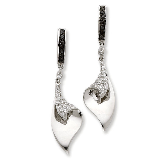 Sterling Silver CZ Leaf Dangle Hinged Hoop Earrings