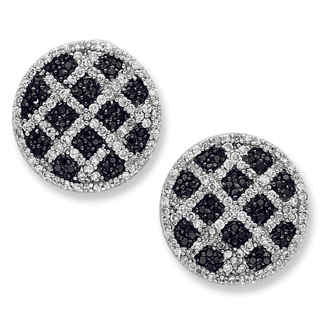 Sterling Silver Black & White CZ Round Omega Back Earrings