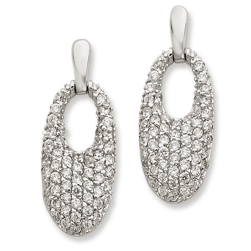 Sterling Silver Crystal Oval Post Dangle Earrings