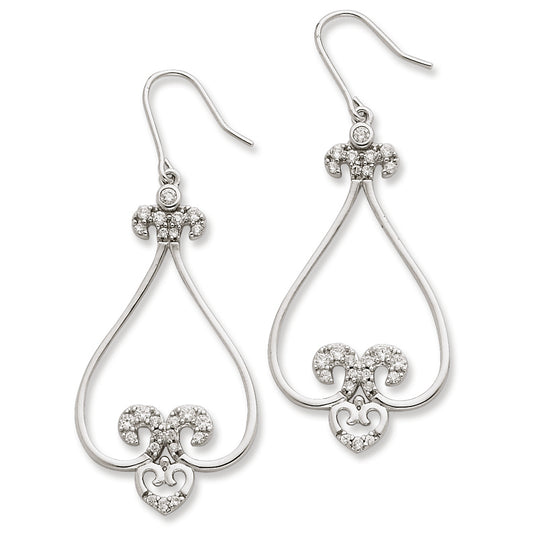 Sterling Silver Fancy CZ Teardrop Dangle Earrings