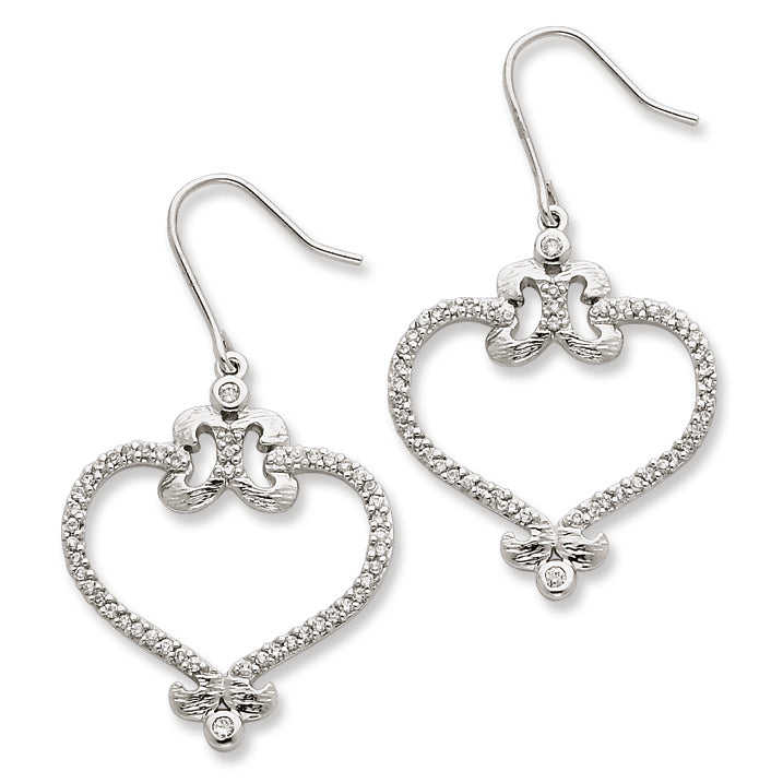 Sterling Silver CZ Heart Dangle Earrings