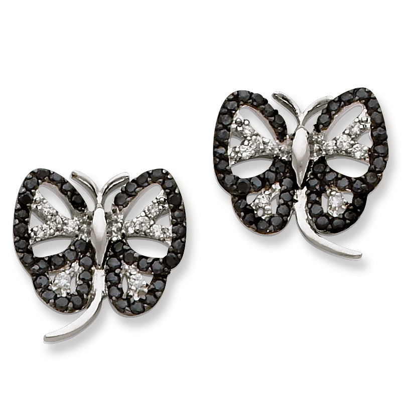 Sterling Silver Black & Clear CZ Dragonfly Post Earrings
