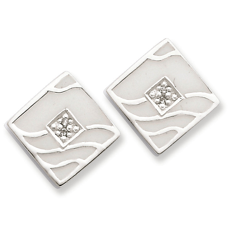 Sterling Silver & CZ Enameled & Polished Post Earrings