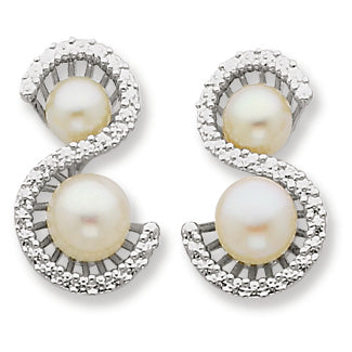 Sterling Silver CZ & Freshwater Cultured Pearls Post Earrings