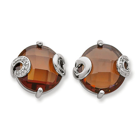 Sterling Silver Brown Circle CZ Post Earrings