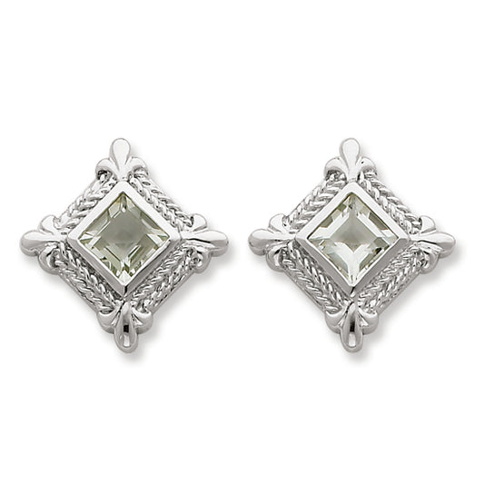 Sterling Silver Genuine Green Quartz Post Earrings