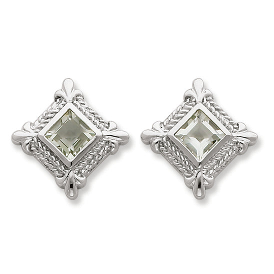 Sterling Silver Genuine Green Quartz Post Earrings