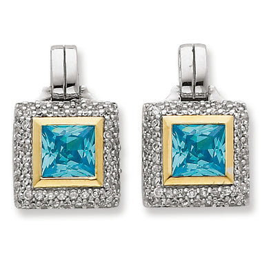 Sterling Silver & Vermeil Square Blue CZ Post Earrings