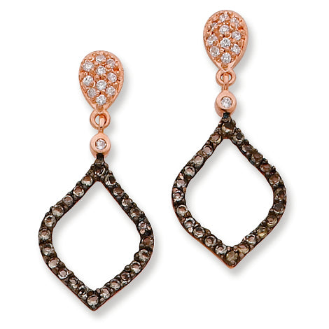 Sterling Silver Black and Clear CZ Teardrop Post Dangle Earrings